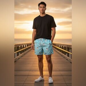 NFINITY Light Blue Swim Shorts with pug dog print